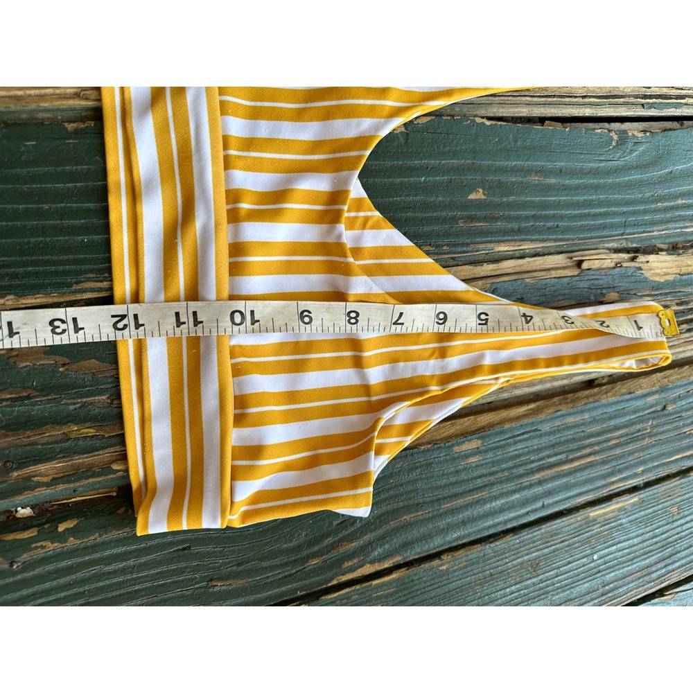 Yellow and White Striped V-Neck Bralette Bikini Top Wide Band Swimwear - Picture 5 of 5